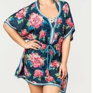 Matilda Jane Women's Medium Cool Shade Coverup ~ Floral Fringed Cotton Beach Med